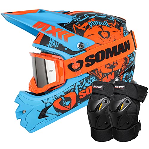 Motorradhelm Crosshelm Motocross Enduro Helm Kinder Motorrad Fullface Mit Schutzbrille und Knee Pads DOT/ECE Zertifiziert Erwachsene Jugend Integralhelm für Downhill Quad Bike ATV BMX Offroad MTB