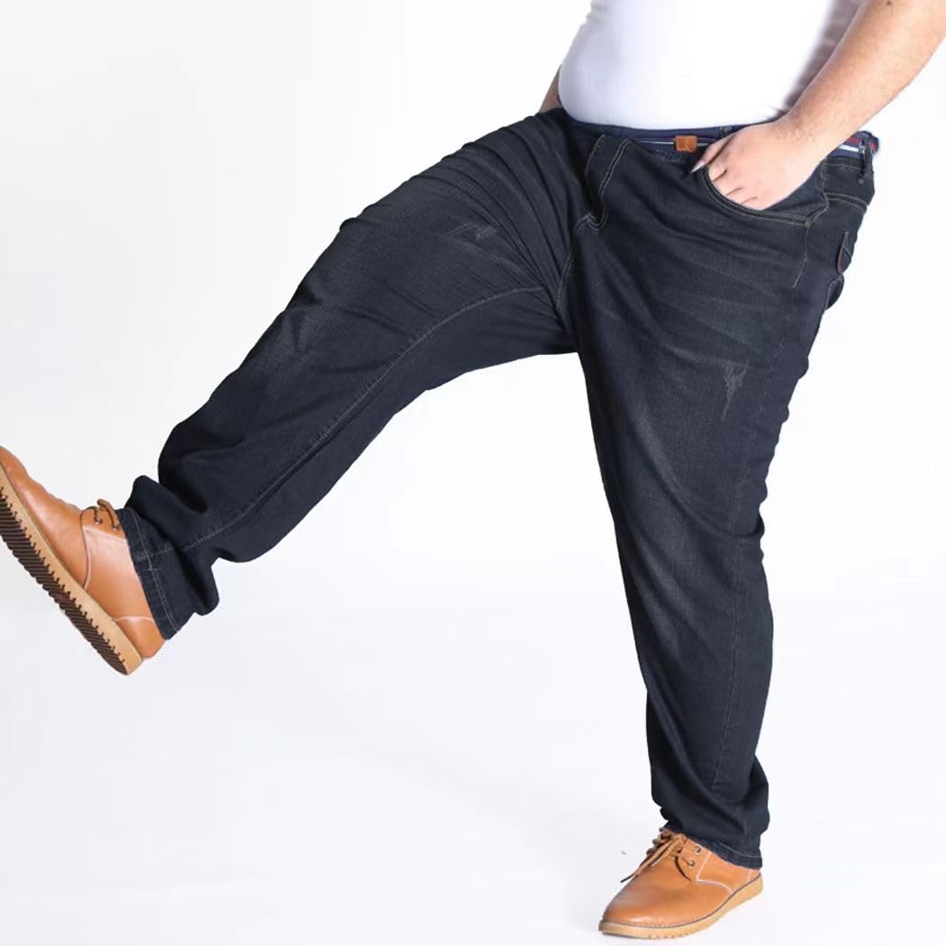 Herren Jeans Übergröße Jeanshose Loose Fit Männer Hohe Taille Lässige Denim Lange Hose mit Kordelzug
