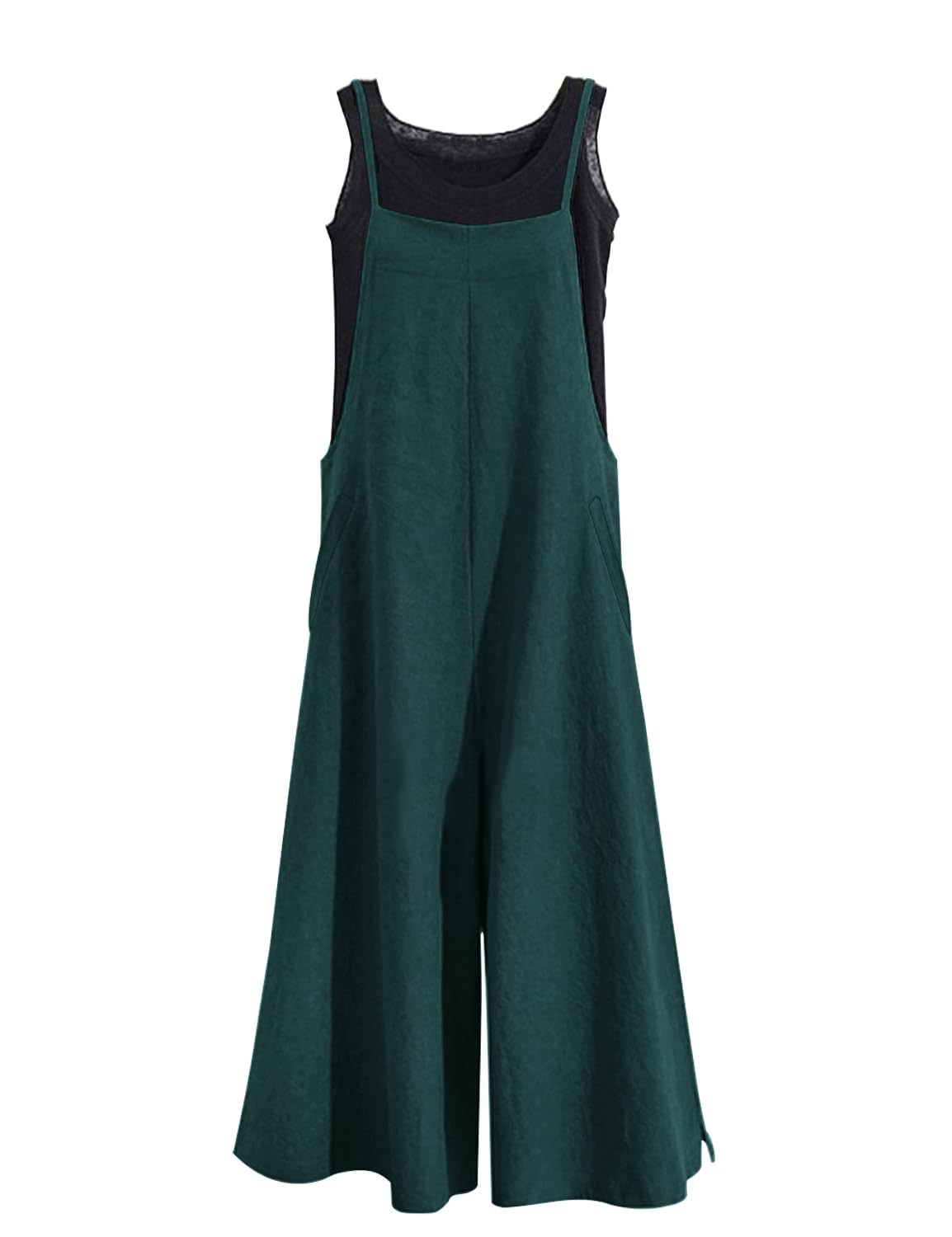 YESNO Women Casual Loose Long Bib Pants Wide Leg Jumpsuits Baggy Cotton Rompers Overalls with Pockets PZZTYP2