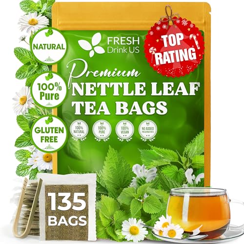 FreshDrinkUS, Premium 135 Nettle Leaf Tea Bags, 100% Natural & Pure, Stinging Nettle Leaf Tea, Burn Nettle, Stinging Nettle, Stinger Tea, No Sugar/Caffeine/Gluten, Vegan