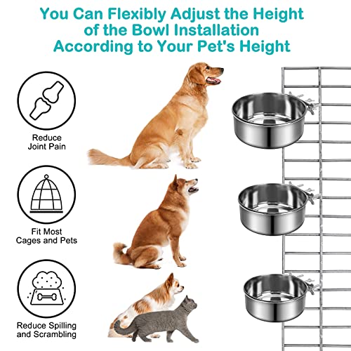 Ebiyo 6 Pack Kennel Bowl Hanging Pet Bowls For Multiple Pets Cage Crate Stainless Steel Dog Bowls Water Food Feeder For Medium & Large Dog 3 Sizes (7.08X2.75’’,6.3X2.36’’,5.51X2.16 ‘’) (Silver) #TOP5
