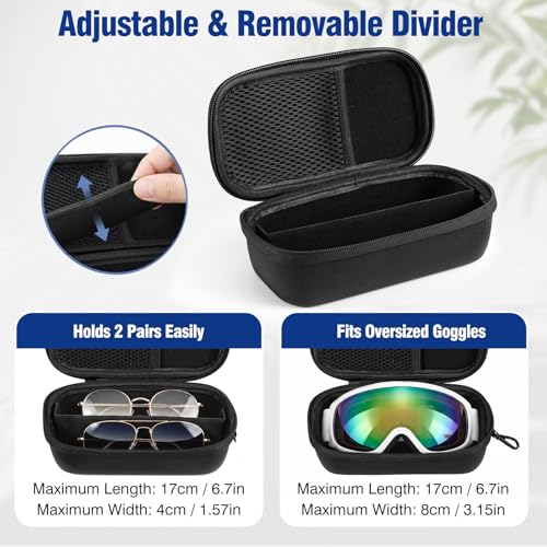 Image of MoKo Double Glasses Case with Adjustable Divider, Hard Shell Sunglasses Organizer with Lock Clasp, Mesh Pocket