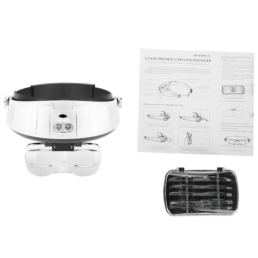 asdchZen Headband Magnifier Series Deluxe Head-Worn Led Lighted Magnifier Reading Glasses,Magnifying Glass With Light With 5 Different Lenses