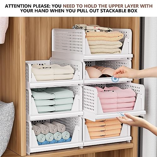 Image of 4 Pack Folding Closet Organizers Storage Box, Stackable Storage Bins, Plastic Drawer Basket Closet Storage for Wardrobe Cupboard Kitchen Bathroom Office White-4L