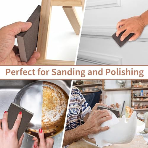Image of 8 Pack Sanding Sponge Block, Wet Dry Sandpaper Sand Paper for Drywall Wood | 80 Grit, Washable & Reusable for Wall Metal Glasses Furniture