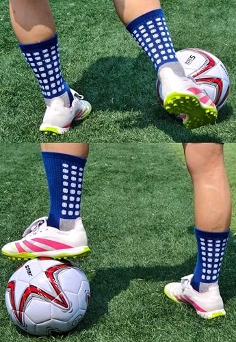 Grip Socks Soccer Athletic Crew Socks for Men, Women and Youth | Moisture Wicking, Cushioned, Non Slip | 2 Pairs3
