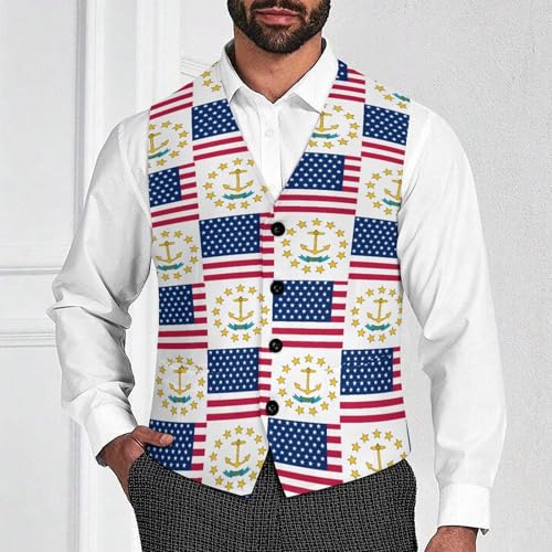 Flag of Usa And Rhode Island Suit Vest for Men Waistcoat Dressy V Neck Button Down Sleeveless Business Jacket Coat4