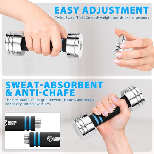 Image of Northdeer Steel Dumbbells Ultracompact & Adjustable Chrome Dumbbell with Foam Handles 5lb 10lb 15lb 20lb 30lb 50lb Home Gym Workout (Choice of Size)