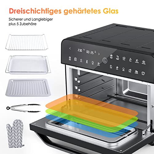 GIMTECH Mini-oven, 25 liter, heteluchtfriteuse XXL, 12 kookmodi, led-display, airfryer toaster grillen pizzaoven bakken braden fermentatie warm houden all-in one luchtfriteuse - Afbeelding 6