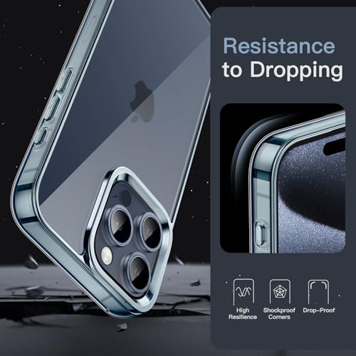 Image of JETech Cover Case for iPhone 15 Pro 6.1-Inch, Non-Yellowing Shockproof Phone Bumper Cover, Anti-Scratch Clear Back (Blue)