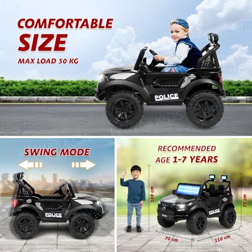 Image of Kawaii Kids Speed 888 Battery Operated Electric Car for Kids, 12V Rechargeable Ride-On SUV with Solid Design, Kids Ride-On Car for Boys & Girls Age 1-7 Years (MERC Black)