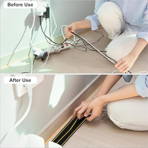 PVC Cable Management Cover, 39” Bendable Power Cord Protector, Cuttable Floor Cord Cover, Prevents Cable Trips for Living Room & Office (83x20mm/3.2x0.8in)