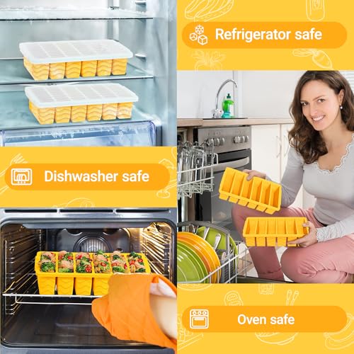 Image of 1 /2 Cup Silicone Freezer Molds with Lid, 2-Pack Silicone Freezer Trays for Soup, Sauce & Broth - Meal Prep Containers, Large Ice Cube Tray, Oven & Dishwasher Safe