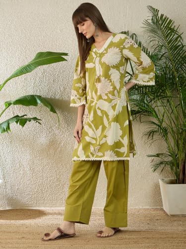 Image of INDO ERA Women Pure Cotton Printed Kurta & Palazzo Set | Farsi Salwar Suit