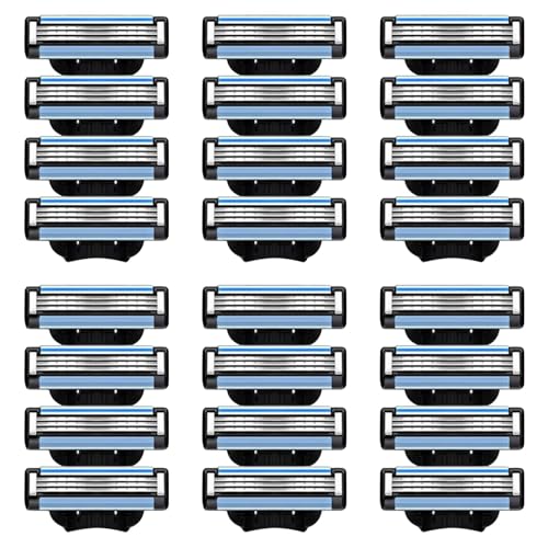 Razor Blade Refills for Men - 24PCS Compatible with Mach3 Razors Dual Lubrication Blades for Extra Close & Comfortable Shave Razor Blades with Precision Steel Suitable for Cleaning Beard