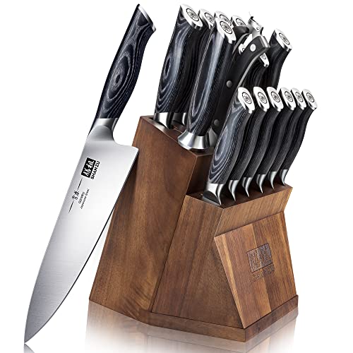Comparison: Best Knife Set Japanese 7 SHAN ZU Knife Sets for Kitchen with Block, Knife Block Set, Japanese Super Steel Kitchen Knife Sets with Removable Block & K133 Ergonomic Handle, Black Tortoise Genbu Series