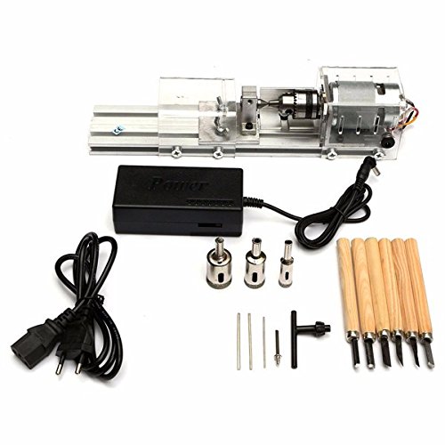 EsportsMJJ Mini Tornio Legno Tornio Lavoro Diy Set Con Alimentatore Cc 24V Copertura Metallica