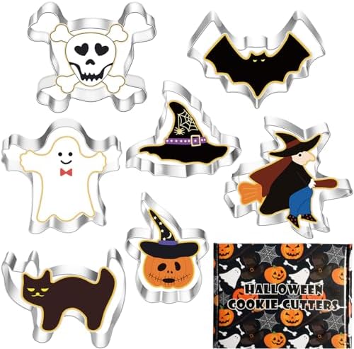 7 Piece Halloween Cookie Cutter Set,Stainless Steel Metal Halloween Cookie Cutters Shape for Halloween Food Party Decorations