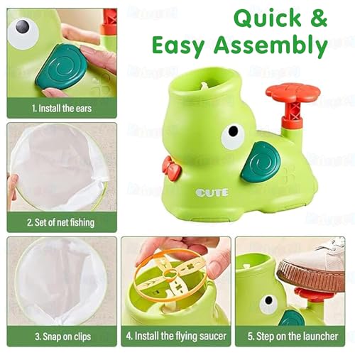 Image of Kidology Flying Disc Launcher Elephant Saucer Toy Kit, Disc Catching Game for Children Outside Activities Consist 8 Discs, 2 Catch Net, Foot Step Flying Disc Outdoor Activities Toy