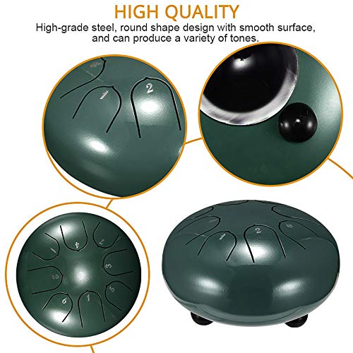 Ahageek Stahlzungentrommel, 6 Zoll 8 Note, ätherischer Klang Lotus Flower Hand Pan Drum Percussion Instrumente mit Drumsticks, Trommeltasche, Finger Cot, Anleitung (6 Zoll 8 Note Grün) - Image 7