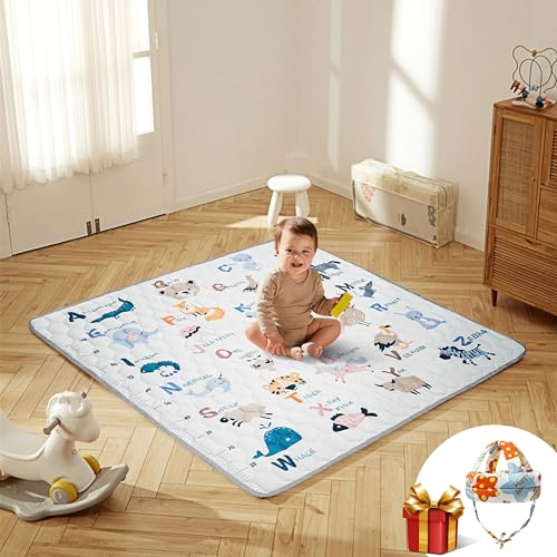 Image of MARCADISE Baby Play Mat 50x50 Inches with Headprotector Premium Soft Play Mat, Washable for Baby Tummy Time Mat, Thick Non-Slip Mat for Babies & Toddlers Odorless Floor Mat Alphabet (Large)
