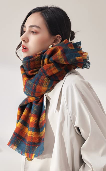 Azuki Unisex Winter Scarfs Cashmere Feel Plaid Scarfs Warm Scarf Shawl Wraps for Women4