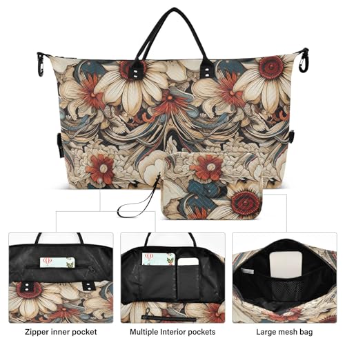 Weekender Bags Travel Duffel Gym Bag 3045 Retro Flowers Carry on Overnight Tote Bag with Toiletry Bag for Airplane Travel Trip Gym Yoga2