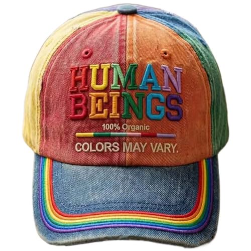 Retro Human Beings 100% Organic Colors May Vary Human Rights Equality Pride Print Baseball Cap LGBT Hat Rainbow Pride Cap