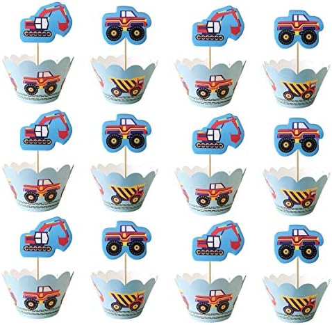 24 pcs cartoon car truck excavators Cupcake Toppers choose boy birthday party decoration supplies