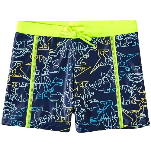 FILOWA Bañador Natacion Niños Corto Shorts de Baño con Forrado e Ajustable Cordón Traje de Baño Secado Rápido Short Bañador Playa Piscina Surf Pantalones Cortos para Adolescentes 11 12 años,Dinosaurio