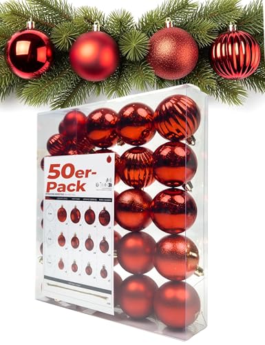 4smile Weihnachtskugeln 50er Rot mit 4 Designs glänzend matt...