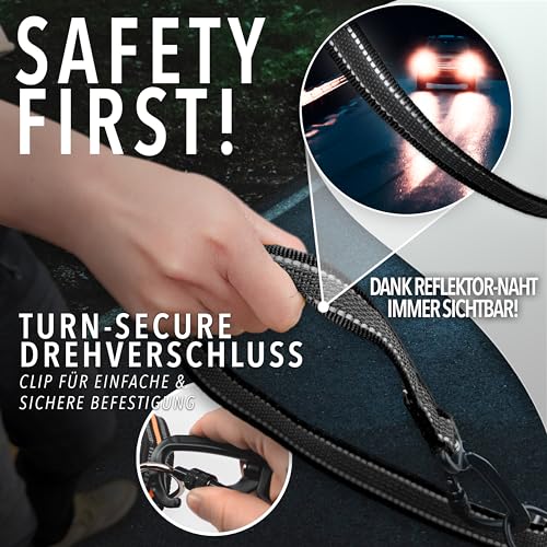 bluzelle Starke Hundeleine 3m für Große Hunde bis 100kg, Extra Robuste 360° Aluminium Karabiner-Haken, Gummierte Doppelleine für 2 Hunde, Verstellbare Freihand-Leine zum Umhängen, Farbe:Schwarz