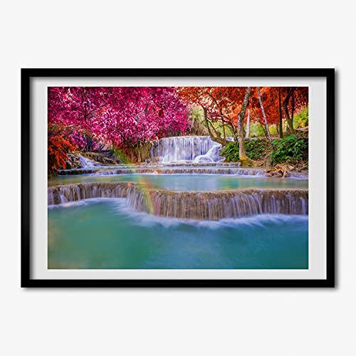 Chute d'eau dans la foret tableau 70x50 cm pour habiller un mur vide facilement