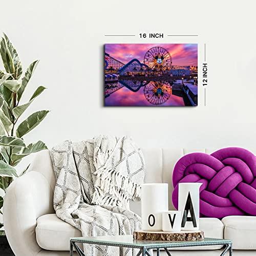 Image of Sunset Disney Landscape Wall Art Girls Bedroom Wall Decor Nature Ferris Wheel Picture Painting Prints Disneyland Castle Park Anime Skyline Canvas Poster Panoramic Artwork Living Room Decoration 12x16 inch
