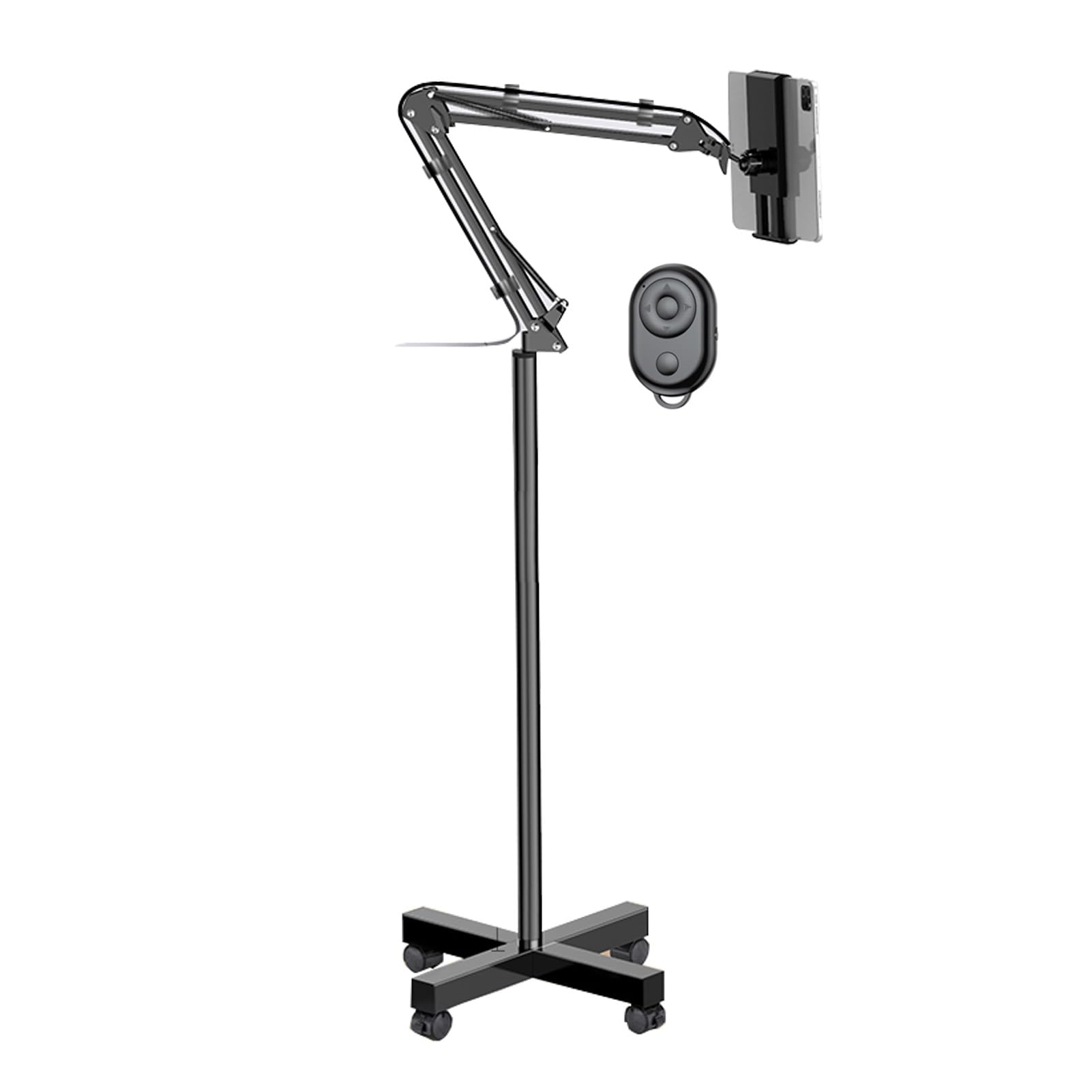 Réglable Support Tablette sur Pied, Porte Liseuse avec Tourne-Page à Distance, Téléphone Stand à roulettes