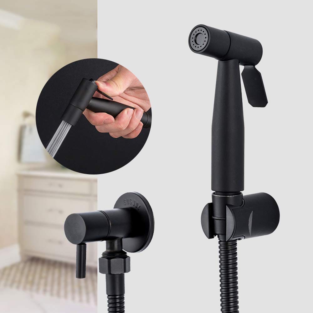 Set di doccetta Bidet Nero Opaco, doccetta a Mano Shattaf per Installazione a Parete a Incasso, Rubinetto monocomando in Acciaio Inox 304