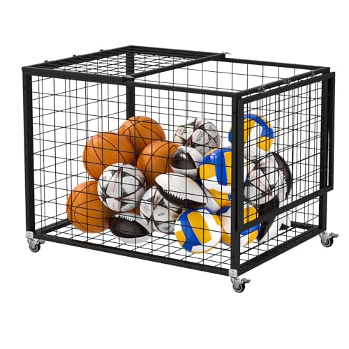 RCZSCBK Sports Ball Storage Cart Lockable Ball Cart with Double Lid Ball Rack with Wheels Rolling Sports Ball Storage Cart is Suitable for Gyms Schools Clubs Indoor and Outdoor Basketball Storage