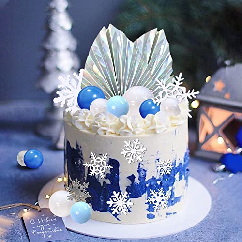 44 Pcs Snowflake Cake Toppers Frozen Cake Toppers Blue Ball Cake Decoration For Wedding Decoration Supplies Christmas Winter Theme Birthday Party (Snowflake) #TOP5