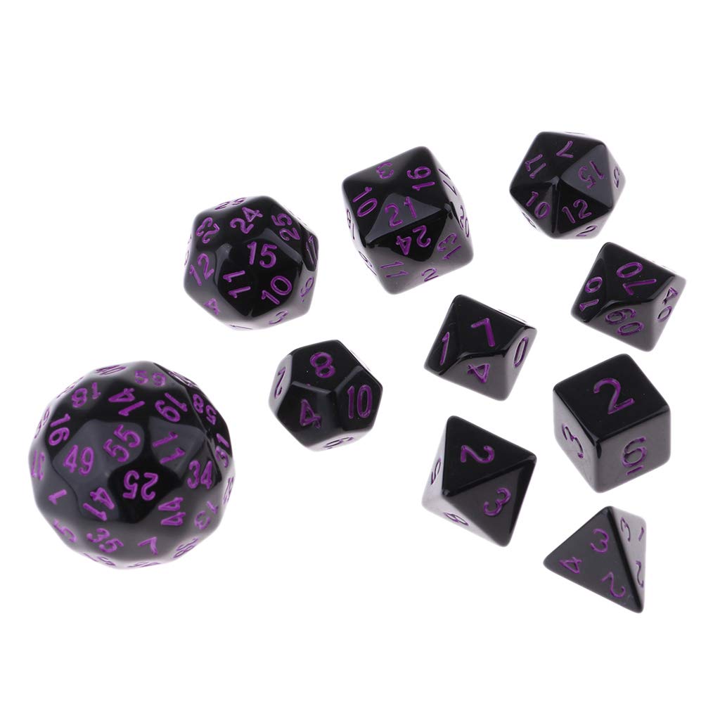 Set di 5 dadi poliedrici acrilici da tavolo, 10 pezzi, accessori per giochi da tavolo, colore: viola