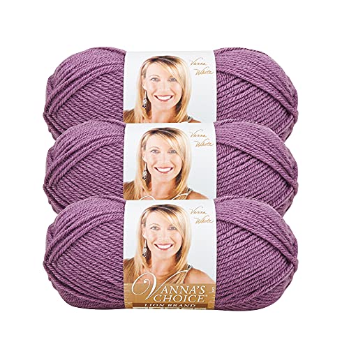 Image of Lion Brand Yarn, Vanna's Choice Crochet Yarn, Dusty Purple, Purple, 3 Pack | Everyday Basic Worsted Weight Acrylic Knit & Crochet Fiber for Blankets, Bags, Sweaters, Hats, Scarves