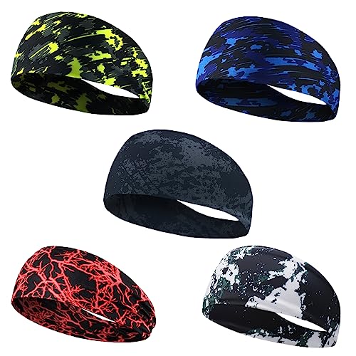 WeddHuis 5 Piezas Diademas Antideslizantes, Bandana, Diademas Deportivas para Hombre, Diademas Deportivas para Correr, Ciclismo, Deportes, Entrenamiento, Yoga