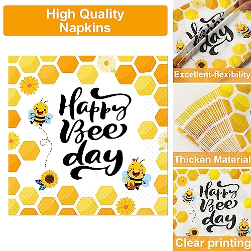 Image of Qyeahkj 100 Pcs Bee 1st Birthday Party Supplies Paper Plates and Napkins Set Disposable Bee First Birthday Tableware Decorations for Bees Theme Baby Shower Serves 25