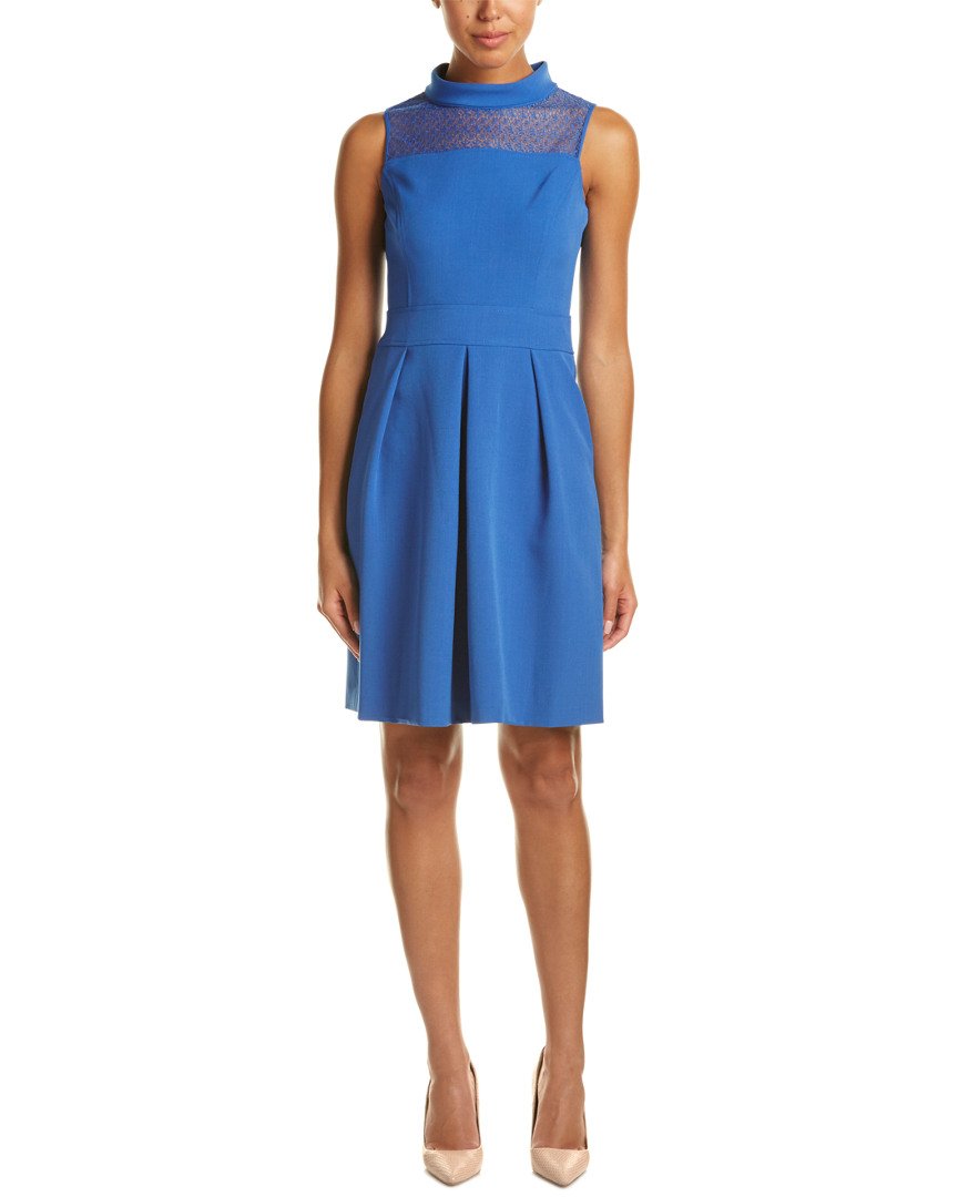 Robe bleue col bénitier Anne Klein ajustée évasée chic en taille 14