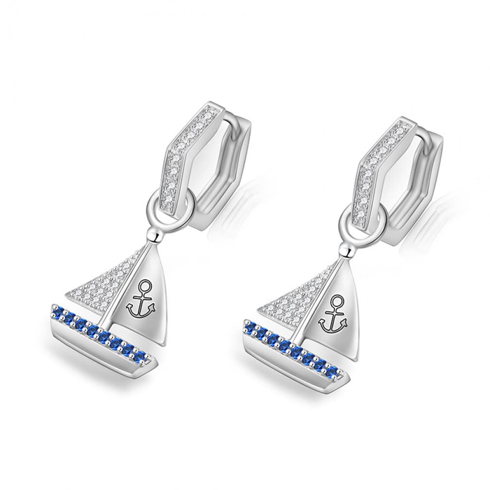 Earrings Blue Crystry 925 Sterling Siliver Anchor & Rudder Boat Drop Earrings for Women Gift For Jewelry