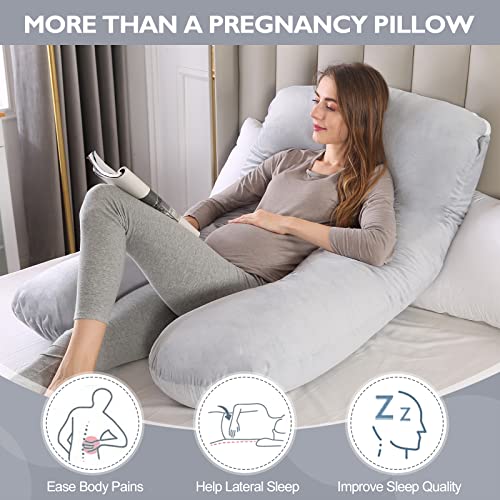 Pregnancy Pillows, 55 Inch Full Body Pillow, U Shaped Maternity Pillow With Removable Cover, Support For Back, Legs, Belly, Hips, Pregnancy Pillows For Sleeping Reading, Breastfeeding(Light Grey) #TOP5