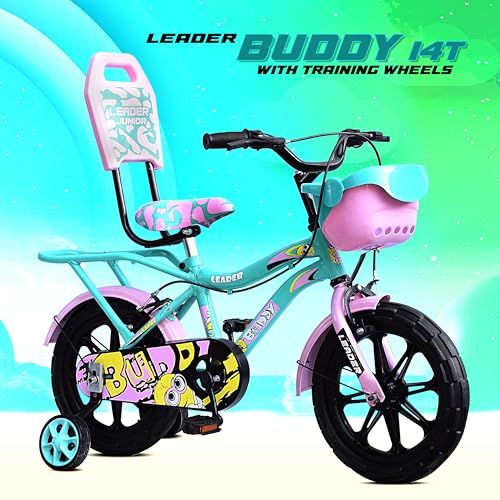Leader Buddy Kids Cycle 14T with Training Wheels (SEMI-Assembled) for Boys and Girls Ideal for Age Group 2-5 Years | Frame: 8 Inches (14T, Sea Green_Light Pink) 2 51GXtjiorQL