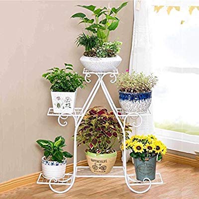 Image of Bee Creative Attractive Multi Tired Plant Stand Indoor /Outdoor, Multipurpose Stand, Racks, Planter Stand (White)