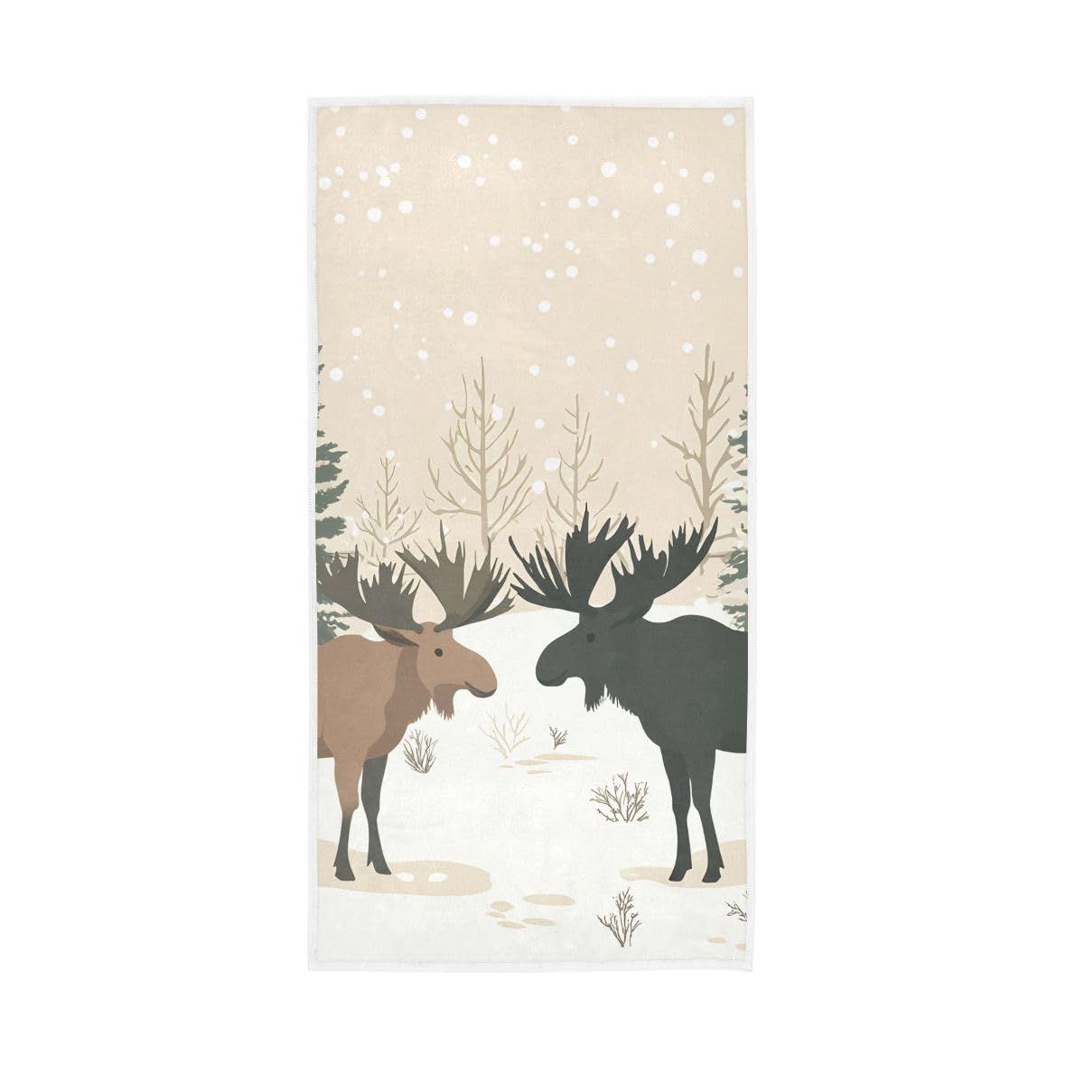 LSRCPD Winter Moose Hand Towel, Hand Towels Cotton for Hand, Face, Hair, Yoga, Kitchen, Bath 15 x 30 Inches