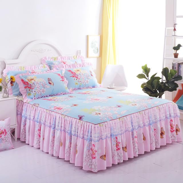 Floral Home Bed Skirts King Size Sanding Elegant Lace Decorated Bed Cover Non-slip Spread Queen Size Fitted Bed Sheet-G,150X200cm Bed Skirt