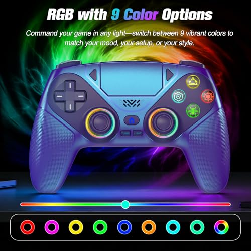 Image of Dinosoo RGB Wireless Controller for PS5 /PC - Bluetooth Gamepad with Turbo, Macro, Dual Vibration, 6-Axis Motion, 3.5mm Audio Jack & 1000mAh Battery